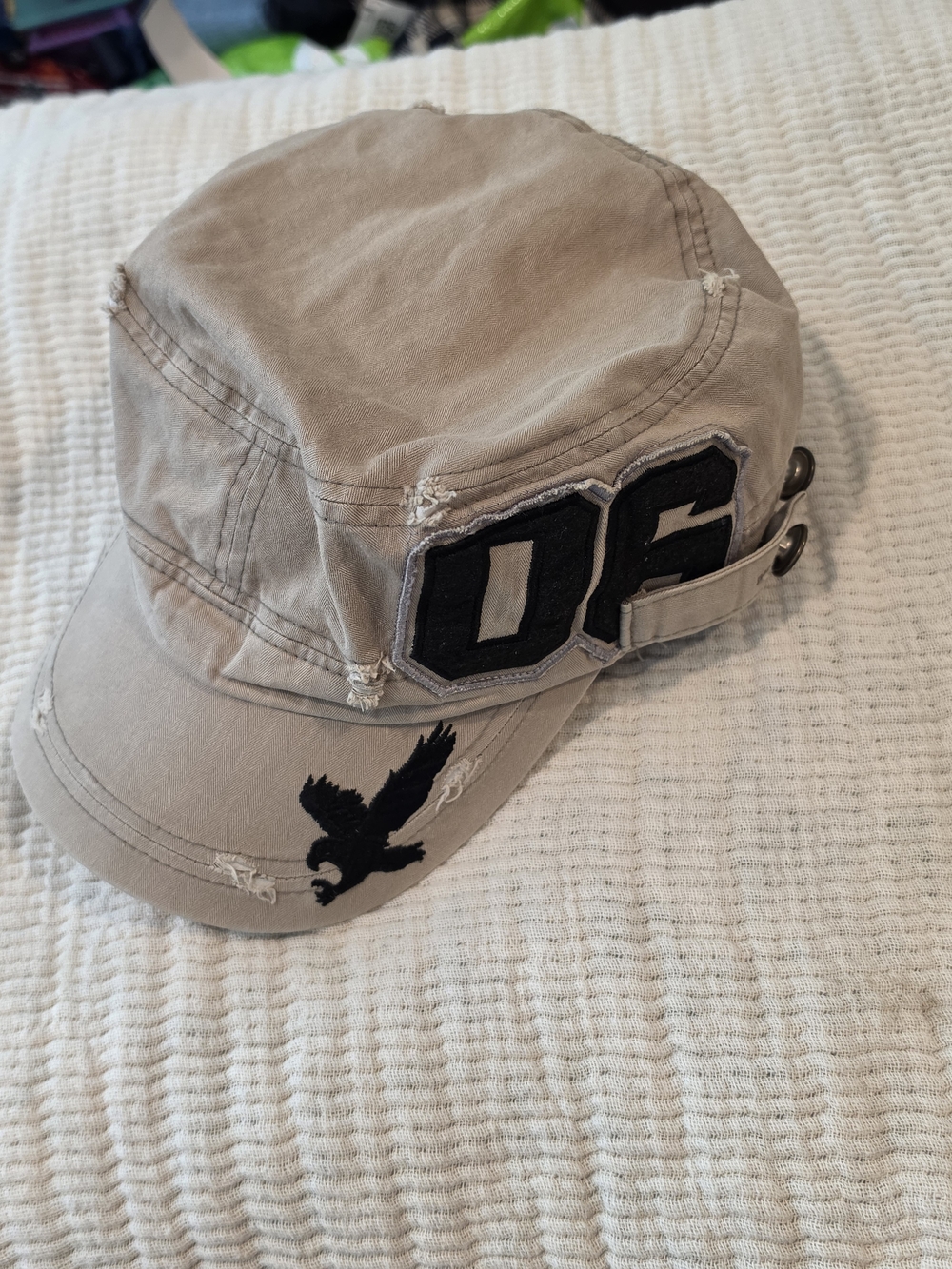 Womens Ace Cap Military Cap with '06' Patch and Eagle Accent - Beige
